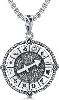 wholesale Sterling Silver Stone Zodiac Necklace 12 Constellation Horoscope Pendant-Sagittarius