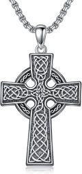 wholesale 925 Sterling Silver Celtic Knot Cross Pendant Necklace  for Men & Women - Protection Amulet Religious Jewelry with 24+2mm Rolo Chain (Gift Included)-0-0