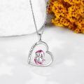 wholesale 925 Sterling Silver Heart Necklace With Pink Bear And Engraved Message-0-3