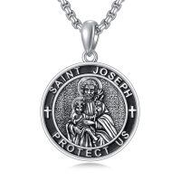 wholesale 925 Sterling Silver Saint Joseph Protect Us Pendant Necklace  Religious Jewelry for Men-St. Joseph