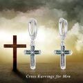 wholesale 925 Sterling Silver Turquoise Inlay Cross Huggie Hoop Dangle Earrings-0-5