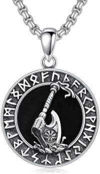 wholesale 925 Sterling Silver Viking Pendant - Thor's Hammer Mjolnir Compass Raven Valknut Runes Norse Mythology Jewelry for Men Women -06-Viking Axe Necklace