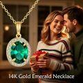 wholesale 14K Yellow Gold Lab-Created Emerald & Zirconia Oval Pendant Necklace-0-3