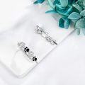 wholesale 925 Sterling Silver Black & White Floral Dog Paw Print Studs for Women Girls  Set of 3 Pairs-0-2