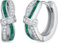 wholesale Silver Emerald & Cubic Zirconia Hoop Earrings 15mm 925 Sterling Silver  for Her Him-0-0