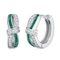 wholesale 925 Sterling Silver Twisted Hoop Earrings Wholesale With Emerald And Zircon Accents-Silver-Malachite