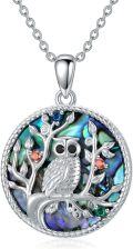 wholesale 925 Sterling Silver Round Tree of Life Pendant with Owl and Gemstones Necklace-0-0