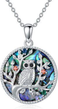 wholesale 925 Sterling Silver Round Tree of Life Pendant with Owl and Gemstones Necklace-Owl Tree of Life