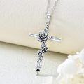 wholesale 925 Sterling Silver Rose Floral Cross Crucifix Pendant Necklace for Men & Women - Religious Jewelry with Chain (Length: 24)-0-2