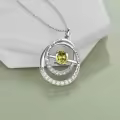 TOUPOP Sterling Silver Peridot Double Circle Pendant Necklace-0-5