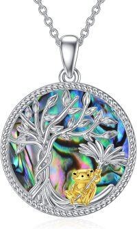 wholesale 925 Sterling Silver Frog on Tree of Life Crystal Abalone Shell Pendant Necklace-2-Abalone Shell-Frog