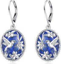 wholesale 925 Sterling Silver Gold-Plated Blue Lapis Lazuli Hummingbird & Flower Drop Earrings-Lapis Lazuli Hummingbird Earrings