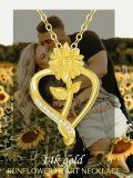 TOUPOP 14k Gold Sunflower Heart Necklace For Women, You Are My Sunshine Pendant Gift-0-1