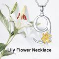wholesale 925 Sterling Silver Lily Flower Pendant Necklace w/ Gold Lucky Number 0-9 Charm-0-3
