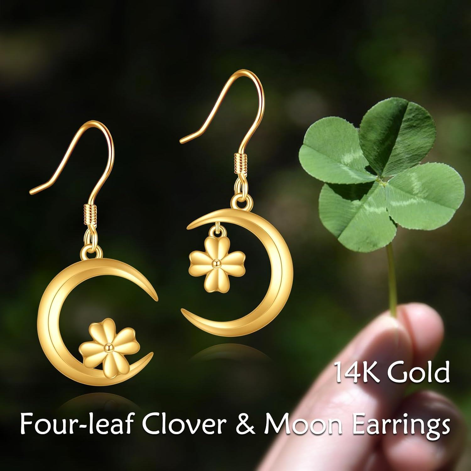 wholesale 14K Gold Crescent Moon & Flower Filigree Heart Dangle Drop Leverback Earrings for Women - Christmas Gift Ideas-0-1