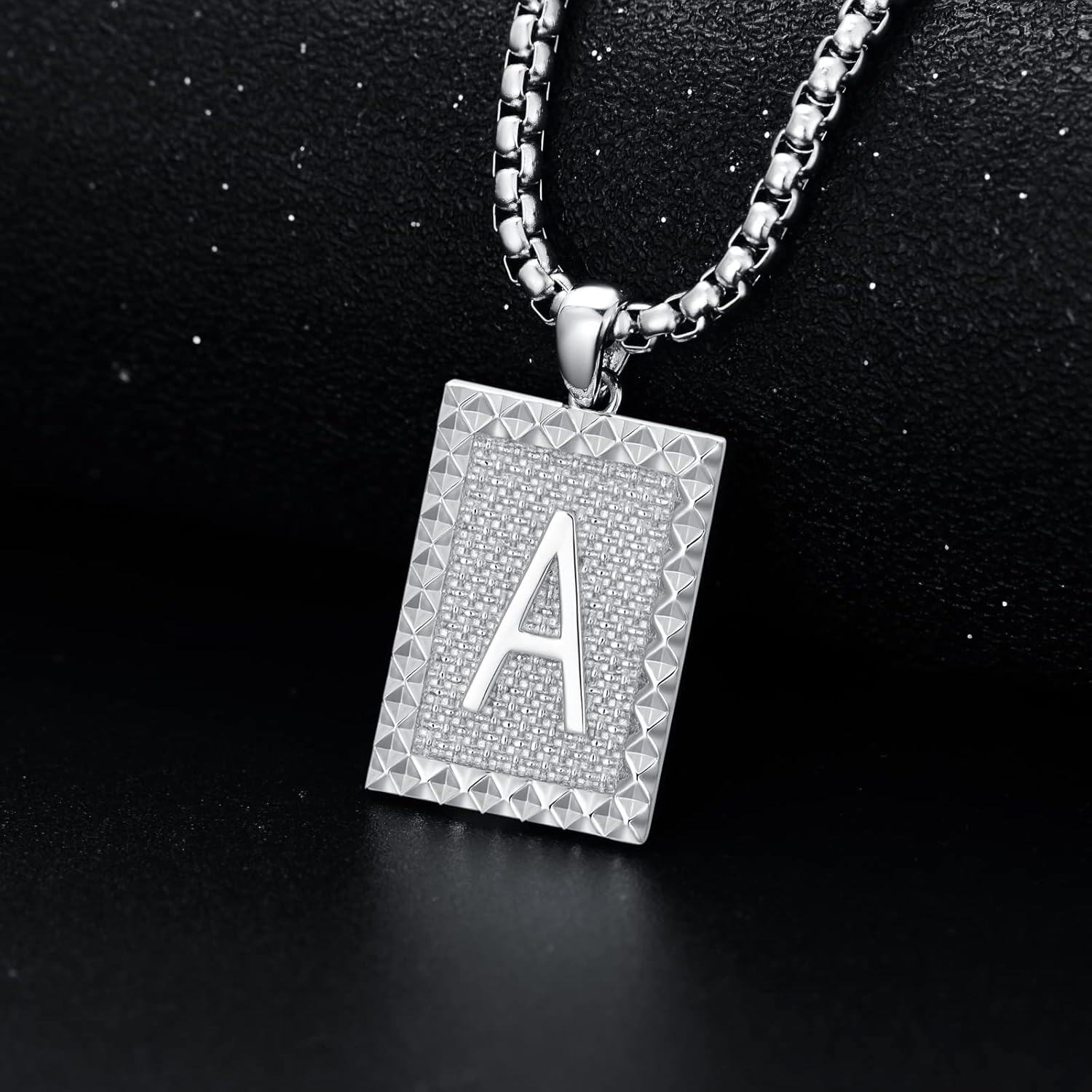 Sterling Silver A Z Alphabet Square Letter Necklace for Men Women-0-4