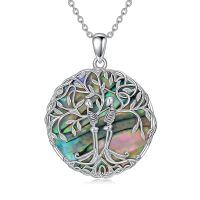 TOUPOP Sterling Silver Abalone Tree Of Life Skull Pendant Necklace-undefined