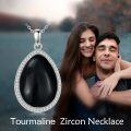 wholesale 925 Sterling Silver Black Tourmaline Teardrop Pendant Necklace 28.3x15.4mm 18 Chain-0-2