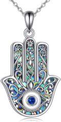 wholesale 925 Sterling Silver Metal Abalone Shell Evil Eye Hamsa Hand Pendant Necklace for Women and Men-0-0