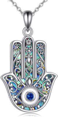 wholesale 925 Sterling Silver Metal Abalone Shell Evil Eye Hamsa Hand Pendant Necklace for Women and Men-Evil Eye 3