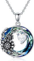 wholesale S925 Sterling Silver & Zircon Blue Crystal Sunflower Heart Necklace for Women Gift-0-0