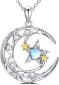 wholesale 925 Silver & Moonstone Islamic Star and Crescent Moon Pendant Necklace for Women-0-0