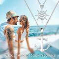 wholesale 925 Sterling Silver Layered Ship Wheel & Anchor Pendant Necklaces Set for Women Girls Nautical Ocean Theme Gifts Jewelry 48cm Chain Length (Silver Tone)-0-4