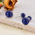 wholesale 925 Sterling Silver Round Blue Lapis Lazuli Stone Stud Earrings for Women Girls Gifts 8mm Diameter Jewelry Set of 4 Pairs-0-1
