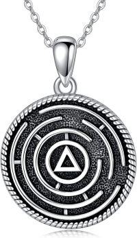 wholesale 925 Sterling Silver AA Recovery Symbol Sobriety Pendant Necklaces for Women and Men-Oxidation AA