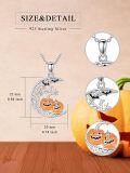 wholesale 925 Sterling Silver Crescent Moon with Pumpkins and Bats Pendant Necklace - Halloween s for Women-0-1