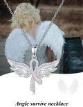 wholesale 925 Sterling Silver Angel Wings & Pink Ribbon Breast Cancer Awareness Pendant Necklace-0-5