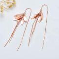 wholesale 925 Sterling Silver Plated Rose Gold Flower Drop Dangle Earrings with Long Fringe Chains for Girls and Women Lightweight  42mm Length-0-5