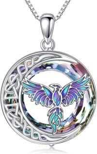 wholesale Sterling Silver Crystal Celtic Phoenix Pendant Necklace-Phoenix-Purple Crystal