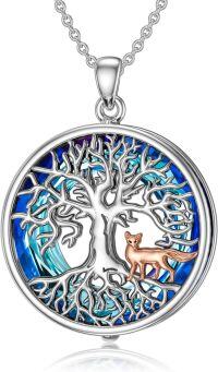 wholesale 925 Sterling Silver Blue Crystal Tree Of Life Fox & Deer Pendant Necklace for Women Girls Gifts-1-Wolf