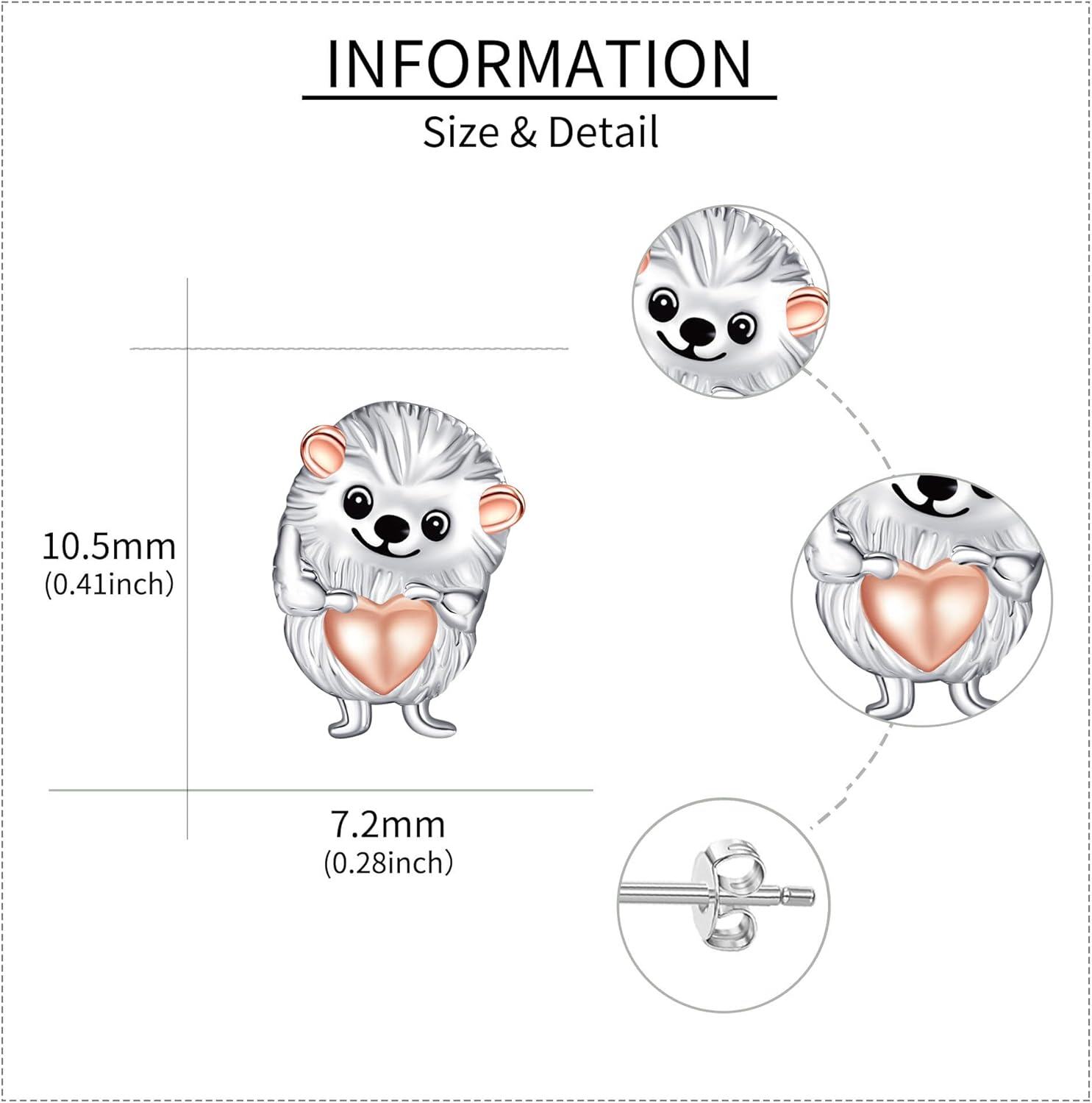 925 Sterling Silver Cute Hedgehog Heart Stud Earrings for Women Girls  4PCs Set-0-3