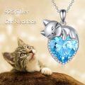 wholesale 925 Sterling Silver Blue Topaz Heart-Shaped Cat Pendant Necklace for Women-0-4