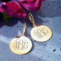 wholesale 925 Sterling Silver Gold Plated Monogram Round Disc Drop Earrings-0-9