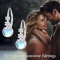 wholesale S925 Sterling Silver Moonstone Floral Leverback Earrings for Women, Hypoallergenic Gift-0-5