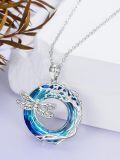 wholesale 925 Sterling Silver Blue Crystal Dragonfly & Vine Design Pendant Necklace - Holiday Gift for Her-0-2