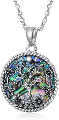 wholesale 925 Sterling Silver Tree of Life Pendant with Abalone Shell Inlay and Rope Border Necklace for Women-Tree of life