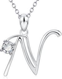 wholesale 925 Sterling Silver 26 Alphabet Pendant Necklace Jewelry-Letter N