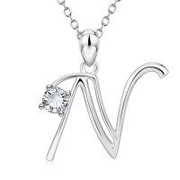 wholesale 925 Sterling Silver 26 Alphabet Pendant Necklace Jewelry-Letter N