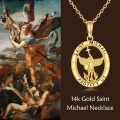 wholesale 14k Gold Saint Michael Protect Us Winged Angel Oval Pendant Necklace-0-4