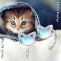 wholesale 925 Sterling Silver Cat Ear Clip Earrings White Gold Plated Blue Moonstone Cz Accents-0-2