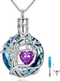 wholesale Sterling Silver Crystal Tree of Life Urn Necklace for Ashes Memorial Jewelry-02-Feb-Amethyst