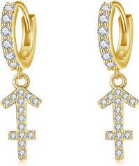 wholesale 925 Sterling Silver Arrow Dangle Huggie Hoop Earrings with Cubic Zirconia - 3 Colors Available-Sagittarius