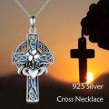 wholesale 925 Sterling Silver & Abalone Celtic Cross Claddagh Necklace - Hypoallergenic, Elegant Gift for Women-0-5