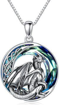 wholesale 925 Sterling Silver Blue Crystal Dragon Pendant Necklace s for Women and Girls-Dragon