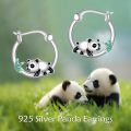wholesale 925 Sterling Silver Panda Hoop Earrings Wholesale With Green Zirconia Accents-0-1