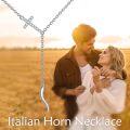 wholesale 925 Sterling Silver Lariat Y-Necklace with Cubic Zirconia-Cut Sideways Cross and Horn Pendant for Women-0-5